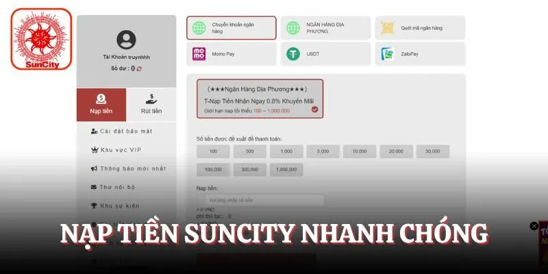Nạp tiền Suncity nhanh chóng